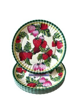 Soho Loft Strawberry Melamine Appetizer Dessert Plates 6.5in Set of 6 NEW